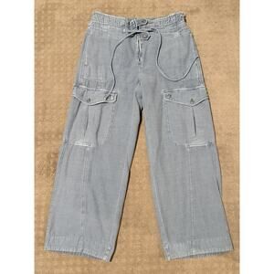 We The Free Women M Tahiti Cargo Washed Blue Pants Baggy Slub Cotton